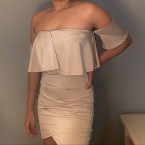Nude Off the Shoulder Bodycon Dress
